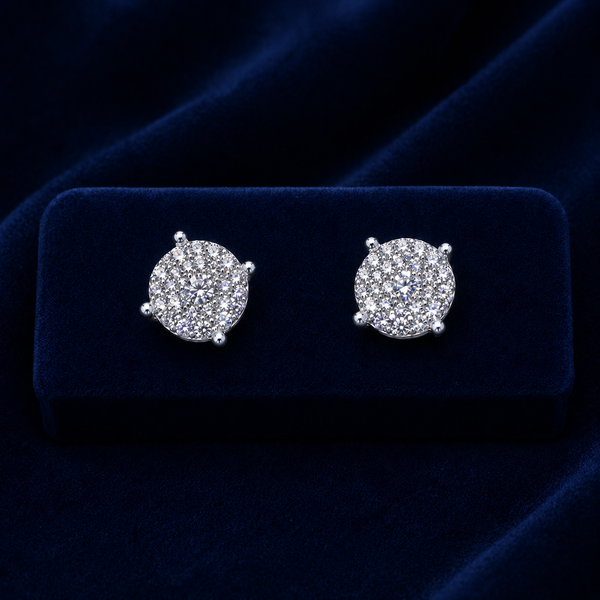Round Pave Prong Cluster Stud Earrings