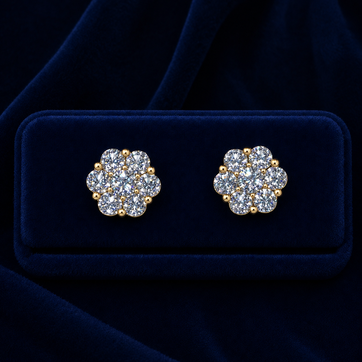 Seven-Stone Flower Cluster Stud Earrings  By Shaped Jewelers