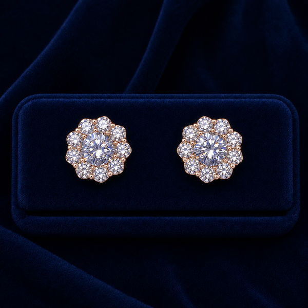 Seven-Stone Flower Cluster Stud Earrings  By Shaped Jewelers