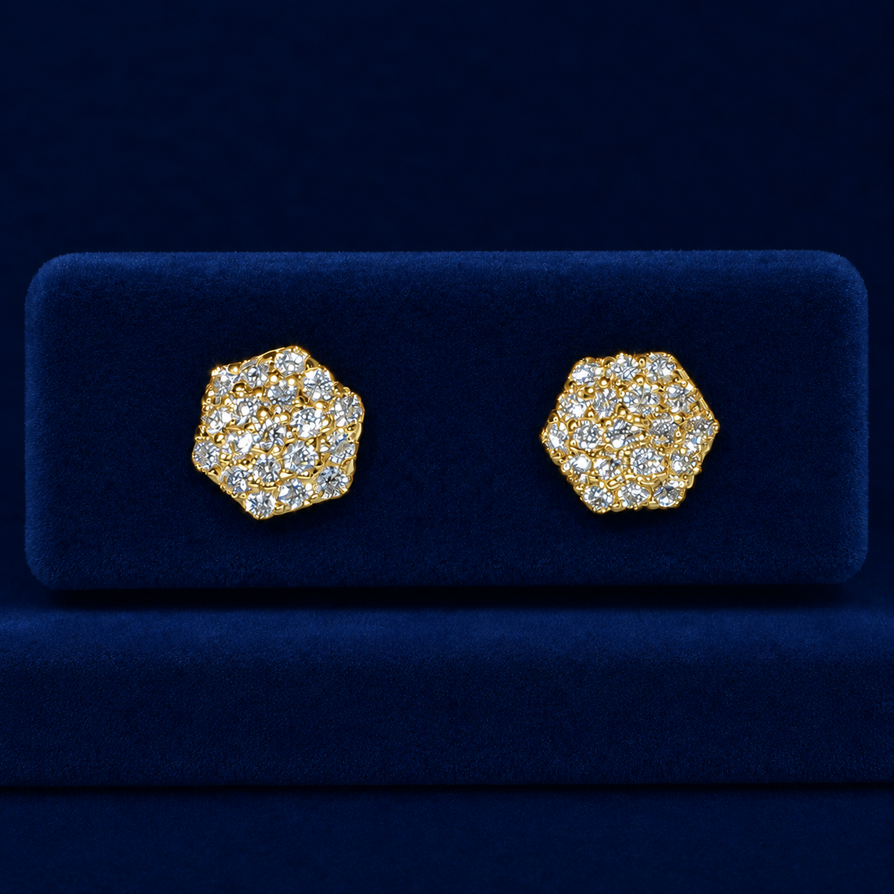 Sharp-Edge Honeycomb Cluster Stud Earrings  By Shaped Jewelers