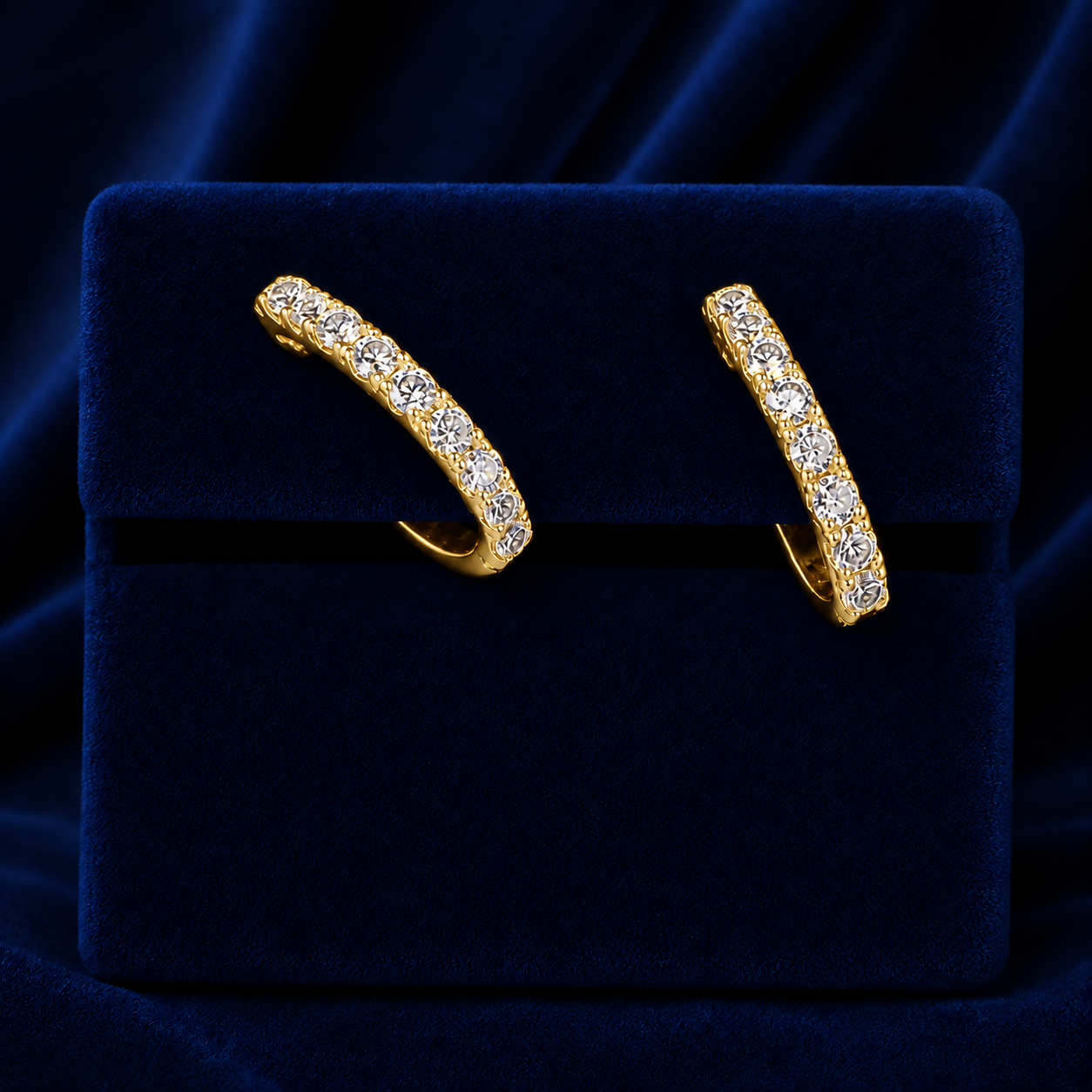 Single-Row Pave Huggie Hoop Earrings  By Shaped Jewelers