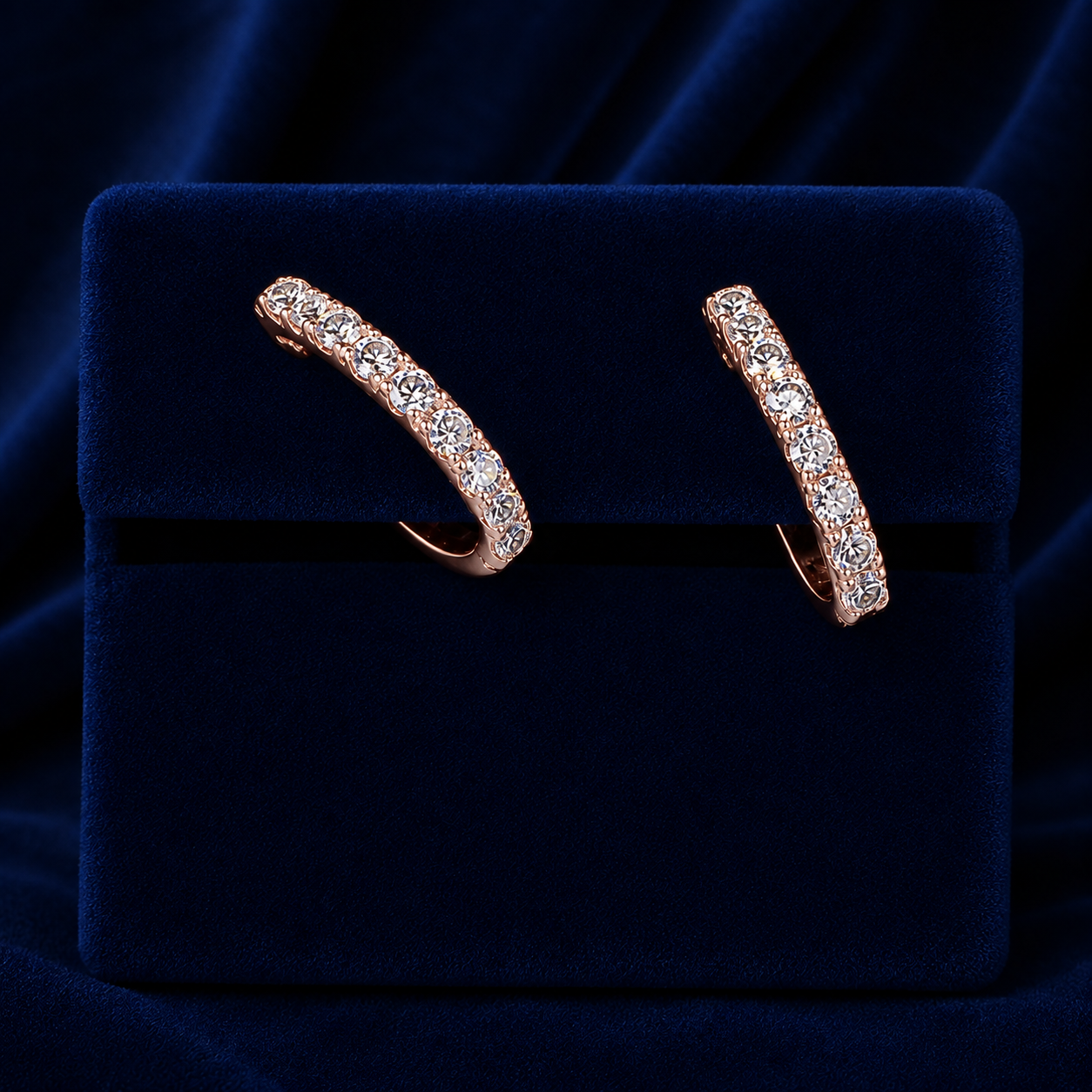 Single-Row Pave Huggie Hoop Earrings  By Shaped Jewelers