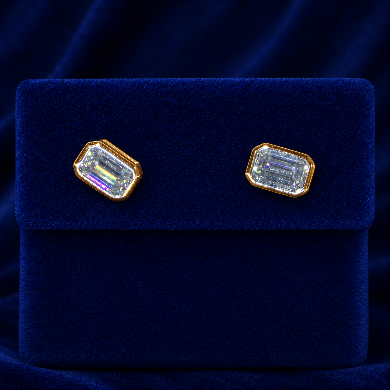 Small Emerald-Cut Bezel Stud Earrings By Shaped Jewelers