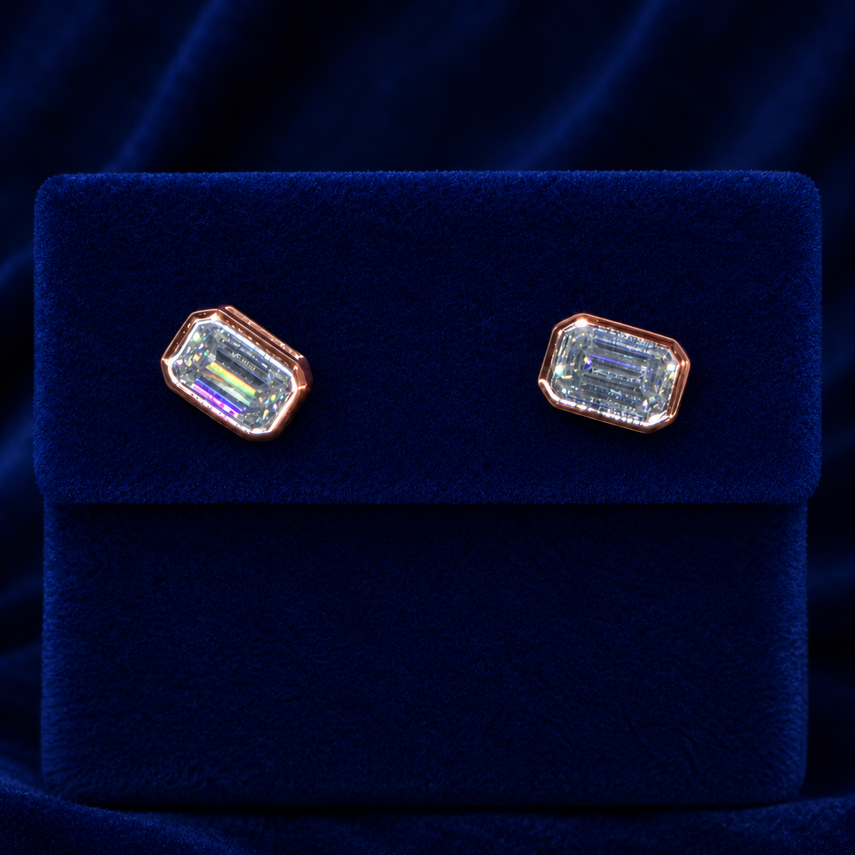 Small Emerald-Cut Bezel Stud Earrings By Shaped Jewelers