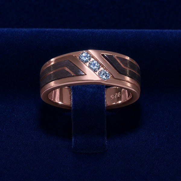 Two-Tone Rose & White Sterling Silver Moissanite Ring By Shaped Jewelers